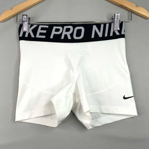 Nike Pro Dri-FIT Training Compression Shorts White Black Gym Workout - Picture 1 of 6